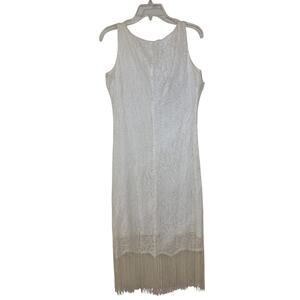 Vintage Y2K Breakin' Loose Size 13/14 White Lace Dress with Fringe Hem, Flapper